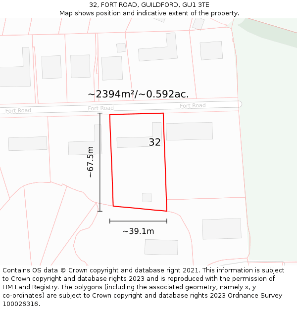 32, FORT ROAD, GUILDFORD, GU1 3TE: Plot and title map
