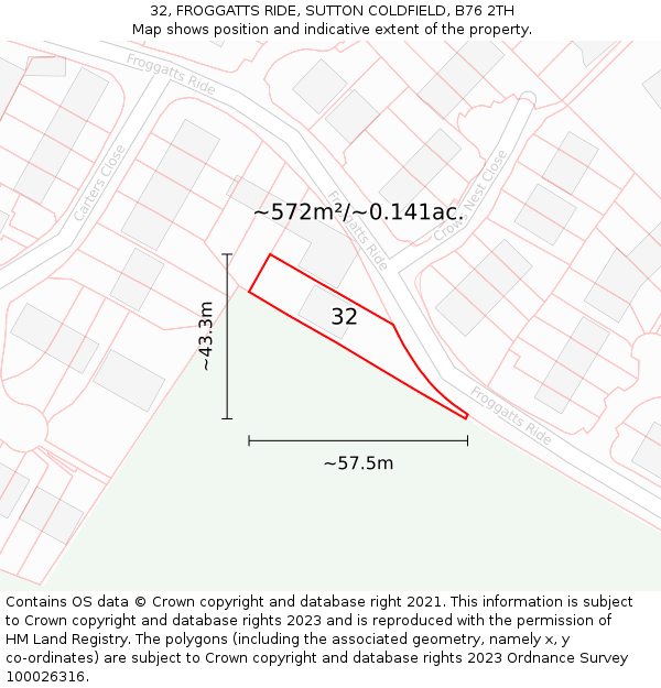 32, FROGGATTS RIDE, SUTTON COLDFIELD, B76 2TH: Plot and title map