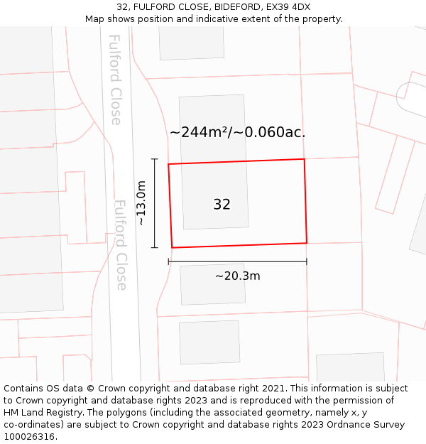 32, FULFORD CLOSE, BIDEFORD, EX39 4DX: Plot and title map