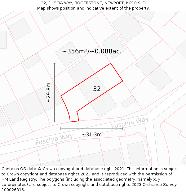 32, FUSCIA WAY, ROGERSTONE, NEWPORT, NP10 9LD: Plot and title map