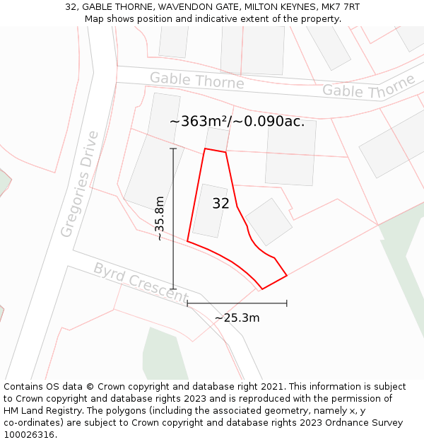32, GABLE THORNE, WAVENDON GATE, MILTON KEYNES, MK7 7RT: Plot and title map
