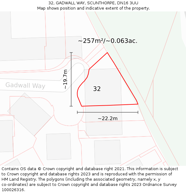 32, GADWALL WAY, SCUNTHORPE, DN16 3UU: Plot and title map