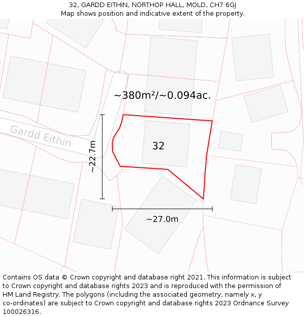 32, GARDD EITHIN, NORTHOP HALL, MOLD, CH7 6GJ: Plot and title map