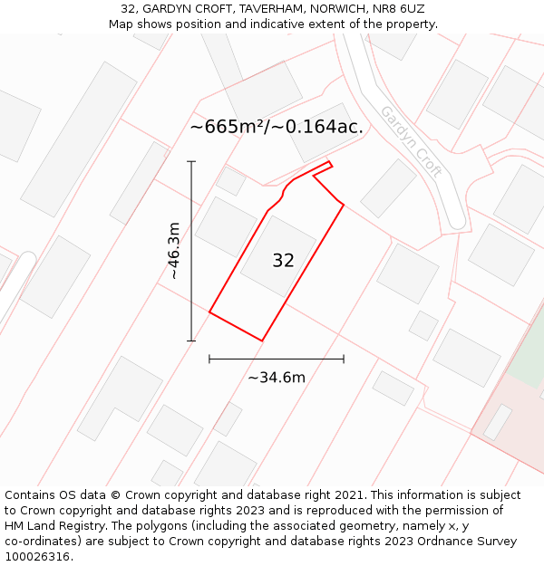 32, GARDYN CROFT, TAVERHAM, NORWICH, NR8 6UZ: Plot and title map