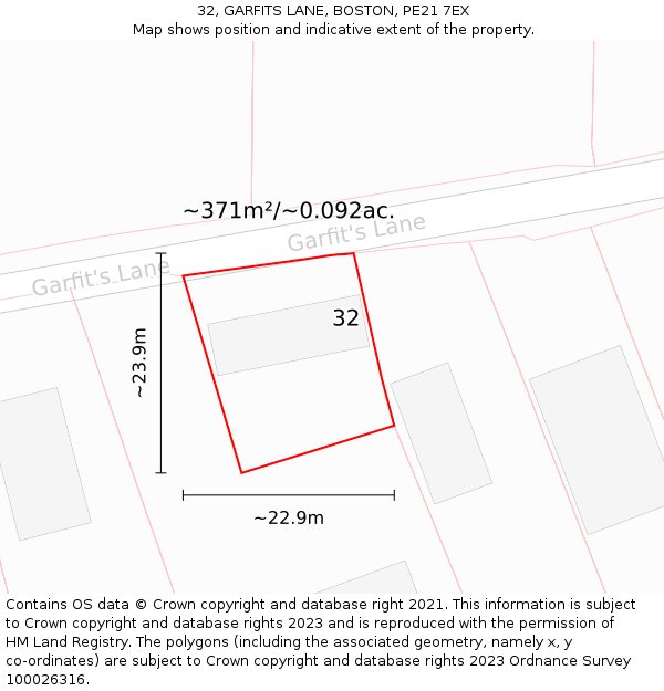 32, GARFITS LANE, BOSTON, PE21 7EX: Plot and title map