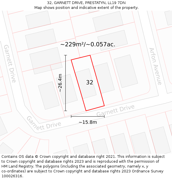 32, GARNETT DRIVE, PRESTATYN, LL19 7DN: Plot and title map