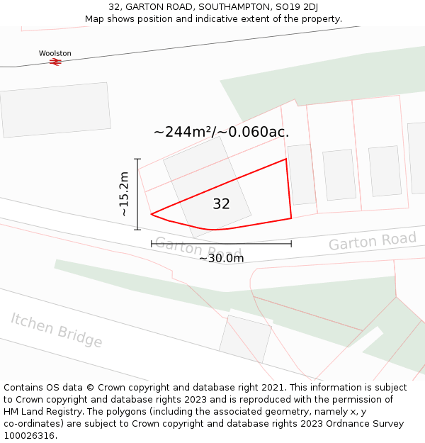 32, GARTON ROAD, SOUTHAMPTON, SO19 2DJ: Plot and title map