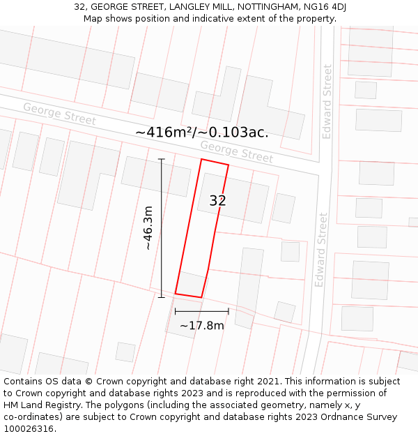 32, GEORGE STREET, LANGLEY MILL, NOTTINGHAM, NG16 4DJ: Plot and title map