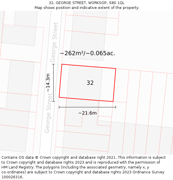 32, GEORGE STREET, WORKSOP, S80 1QL: Plot and title map