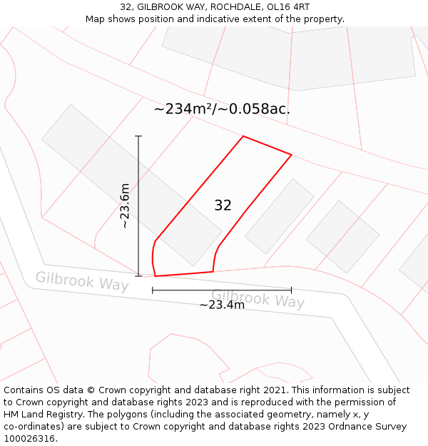 32, GILBROOK WAY, ROCHDALE, OL16 4RT: Plot and title map