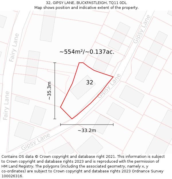 32, GIPSY LANE, BUCKFASTLEIGH, TQ11 0DL: Plot and title map