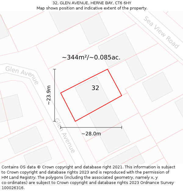 32, GLEN AVENUE, HERNE BAY, CT6 6HY: Plot and title map