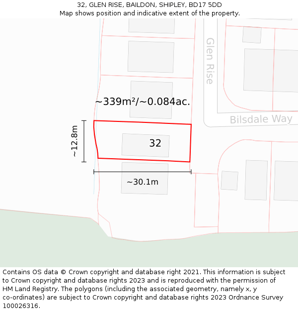 32, GLEN RISE, BAILDON, SHIPLEY, BD17 5DD: Plot and title map