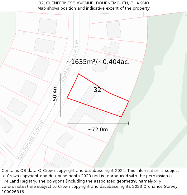32, GLENFERNESS AVENUE, BOURNEMOUTH, BH4 9NQ: Plot and title map