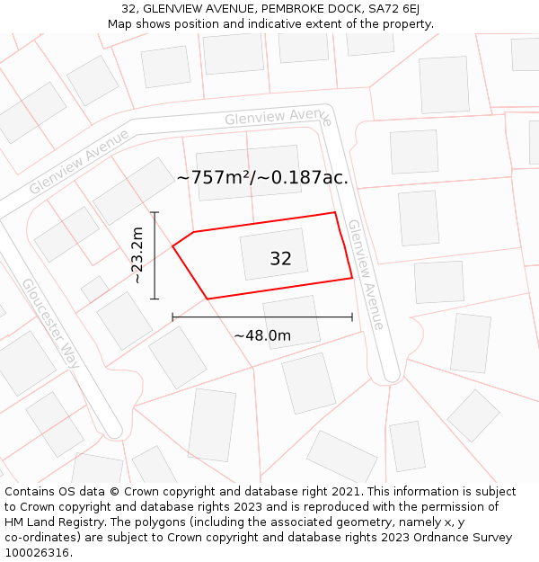 32, GLENVIEW AVENUE, PEMBROKE DOCK, SA72 6EJ: Plot and title map