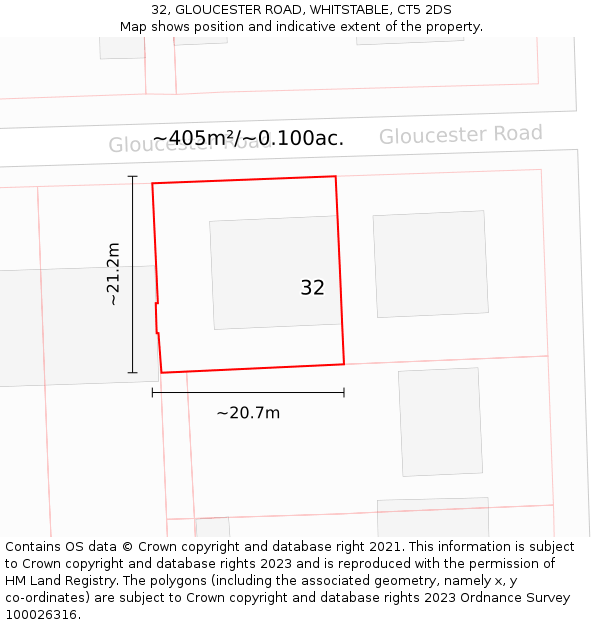 32, GLOUCESTER ROAD, WHITSTABLE, CT5 2DS: Plot and title map