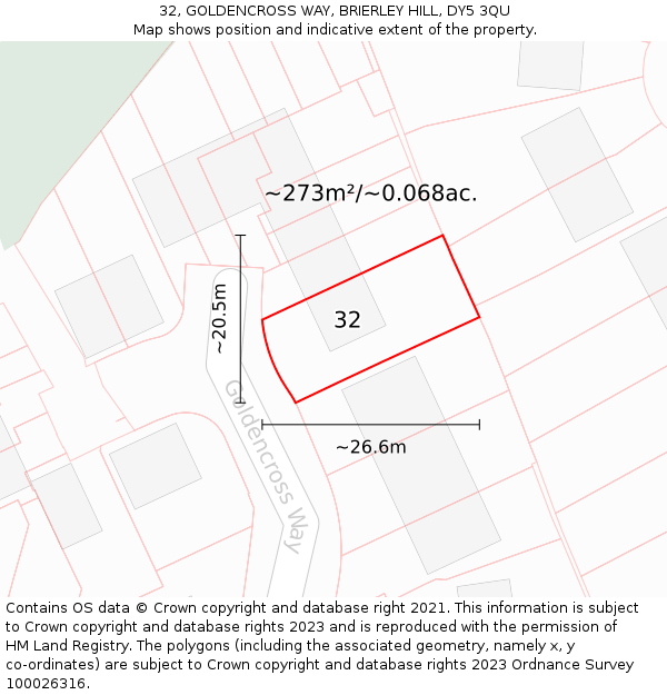 32, GOLDENCROSS WAY, BRIERLEY HILL, DY5 3QU: Plot and title map