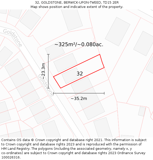 32, GOLDSTONE, BERWICK-UPON-TWEED, TD15 2ER: Plot and title map