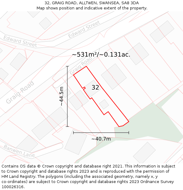 32, GRAIG ROAD, ALLTWEN, SWANSEA, SA8 3DA: Plot and title map