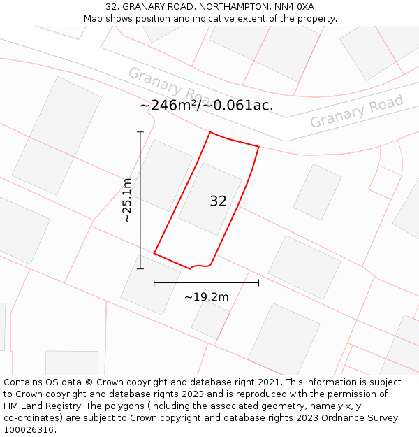 32, GRANARY ROAD, NORTHAMPTON, NN4 0XA: Plot and title map