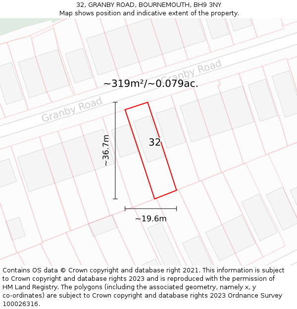 32, GRANBY ROAD, BOURNEMOUTH, BH9 3NY: Plot and title map