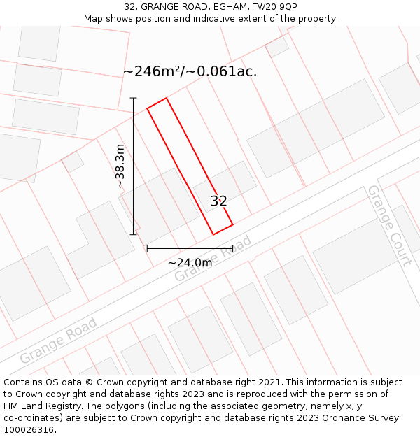 32, GRANGE ROAD, EGHAM, TW20 9QP: Plot and title map