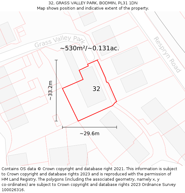 32, GRASS VALLEY PARK, BODMIN, PL31 1DN: Plot and title map