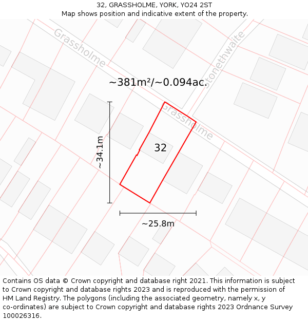 32, GRASSHOLME, YORK, YO24 2ST: Plot and title map