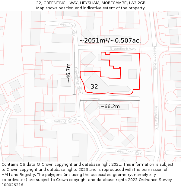 32, GREENFINCH WAY, HEYSHAM, MORECAMBE, LA3 2GR: Plot and title map