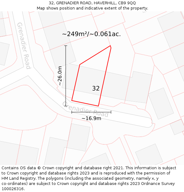 32, GRENADIER ROAD, HAVERHILL, CB9 9QQ: Plot and title map