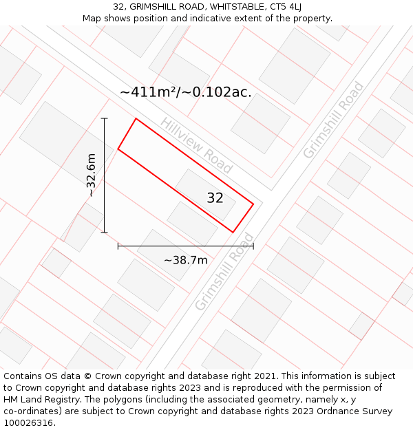 32, GRIMSHILL ROAD, WHITSTABLE, CT5 4LJ: Plot and title map