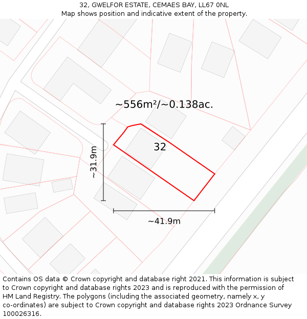 32, GWELFOR ESTATE, CEMAES BAY, LL67 0NL: Plot and title map