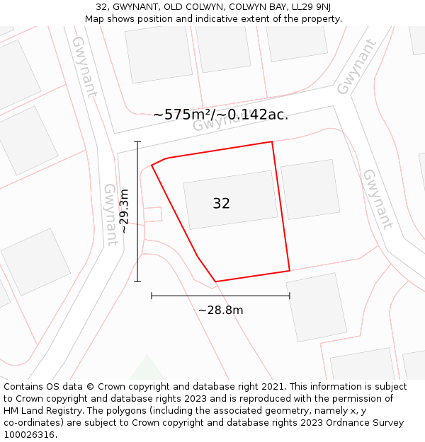 32, GWYNANT, OLD COLWYN, COLWYN BAY, LL29 9NJ: Plot and title map
