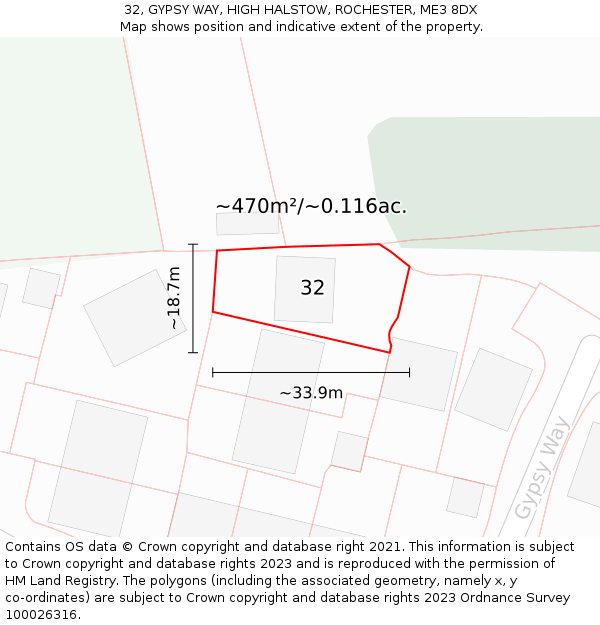 32, GYPSY WAY, HIGH HALSTOW, ROCHESTER, ME3 8DX: Plot and title map