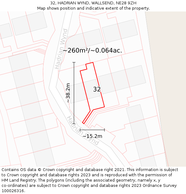 32, HADRIAN WYND, WALLSEND, NE28 9ZH: Plot and title map