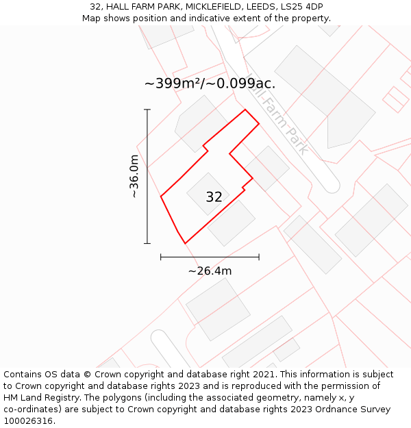32, HALL FARM PARK, MICKLEFIELD, LEEDS, LS25 4DP: Plot and title map
