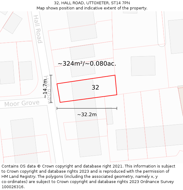 32, HALL ROAD, UTTOXETER, ST14 7PN: Plot and title map