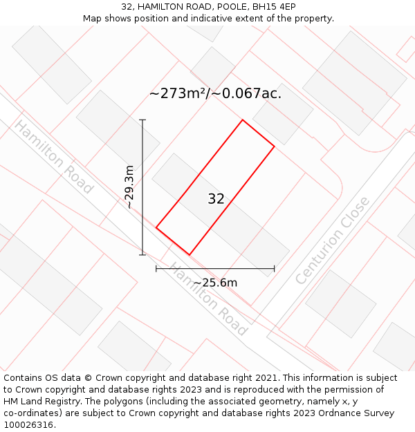 32, HAMILTON ROAD, POOLE, BH15 4EP: Plot and title map