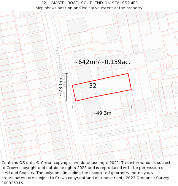 32, HAMSTEL ROAD, SOUTHEND-ON-SEA, SS2 4PF: Plot and title map