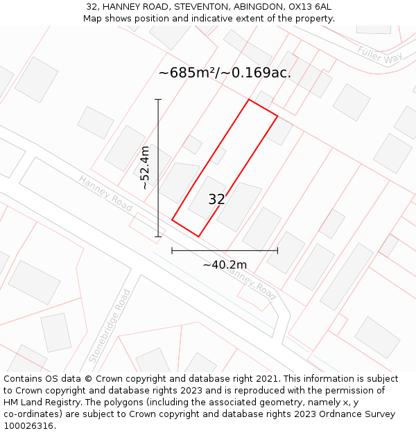 32, HANNEY ROAD, STEVENTON, ABINGDON, OX13 6AL: Plot and title map