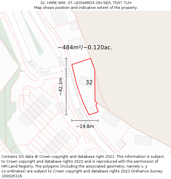 32, HARE WAY, ST. LEONARDS-ON-SEA, TN37 7UH: Plot and title map