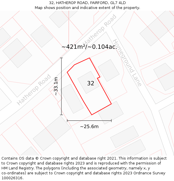 32, HATHEROP ROAD, FAIRFORD, GL7 4LD: Plot and title map