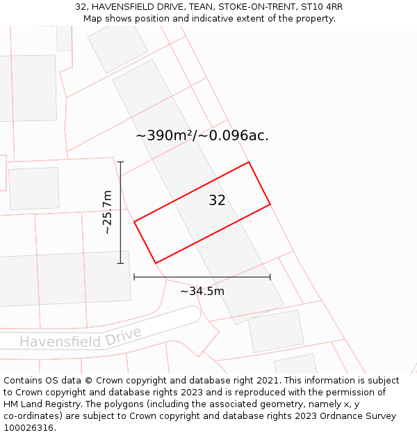 32, HAVENSFIELD DRIVE, TEAN, STOKE-ON-TRENT, ST10 4RR: Plot and title map