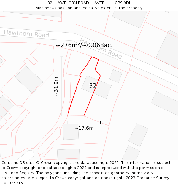 32, HAWTHORN ROAD, HAVERHILL, CB9 9DL: Plot and title map