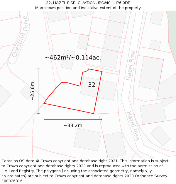 32, HAZEL RISE, CLAYDON, IPSWICH, IP6 0DB: Plot and title map