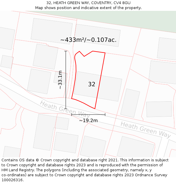 32, HEATH GREEN WAY, COVENTRY, CV4 8GU: Plot and title map