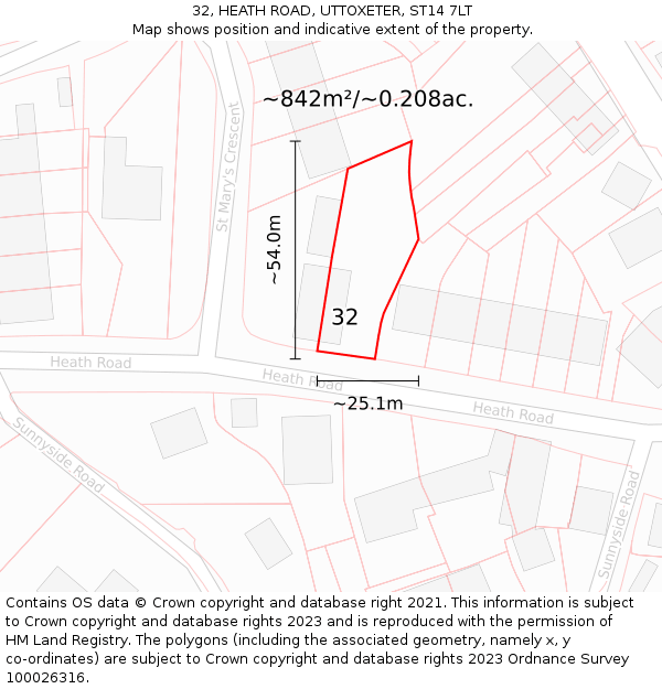 32, HEATH ROAD, UTTOXETER, ST14 7LT: Plot and title map