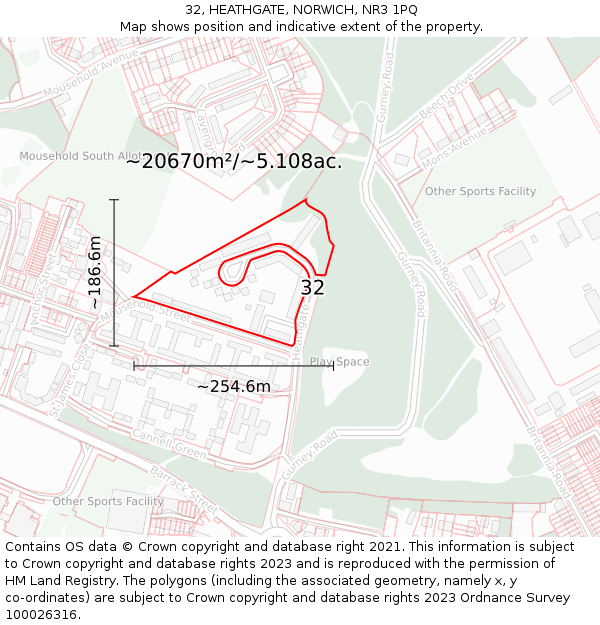 32, HEATHGATE, NORWICH, NR3 1PQ: Plot and title map
