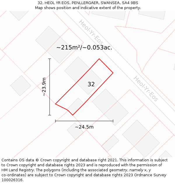 32, HEOL YR EOS, PENLLERGAER, SWANSEA, SA4 9BS: Plot and title map