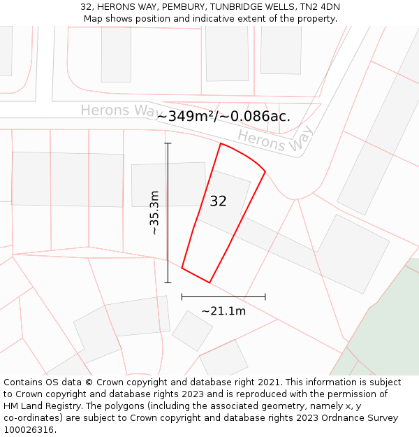 32, HERONS WAY, PEMBURY, TUNBRIDGE WELLS, TN2 4DN: Plot and title map